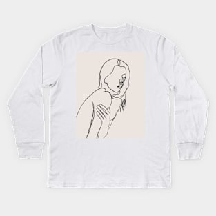 Nude women body one line art Kids Long Sleeve T-Shirt